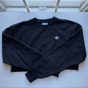 CHAMPION Reverse-Weave Black cropped crew neck